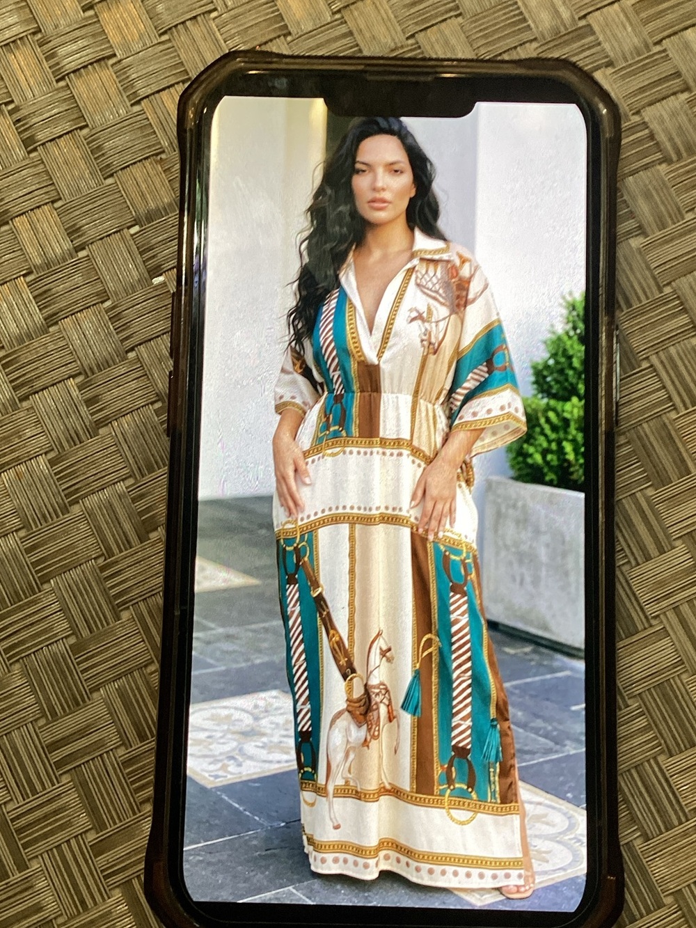 Long Satin Dress with Equestrian Print Dress